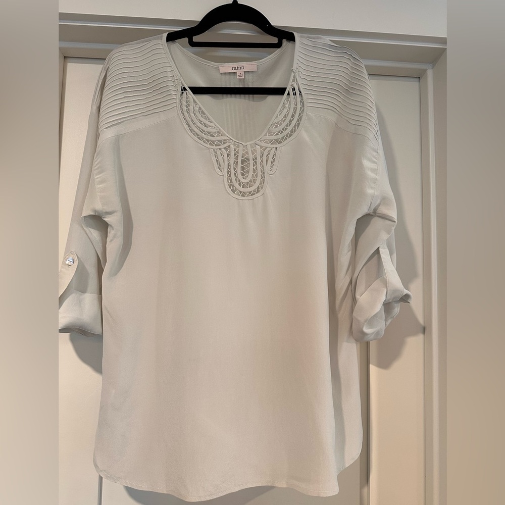 Embellished Pale Blue 3/4 Sleeve Tunic Blouse